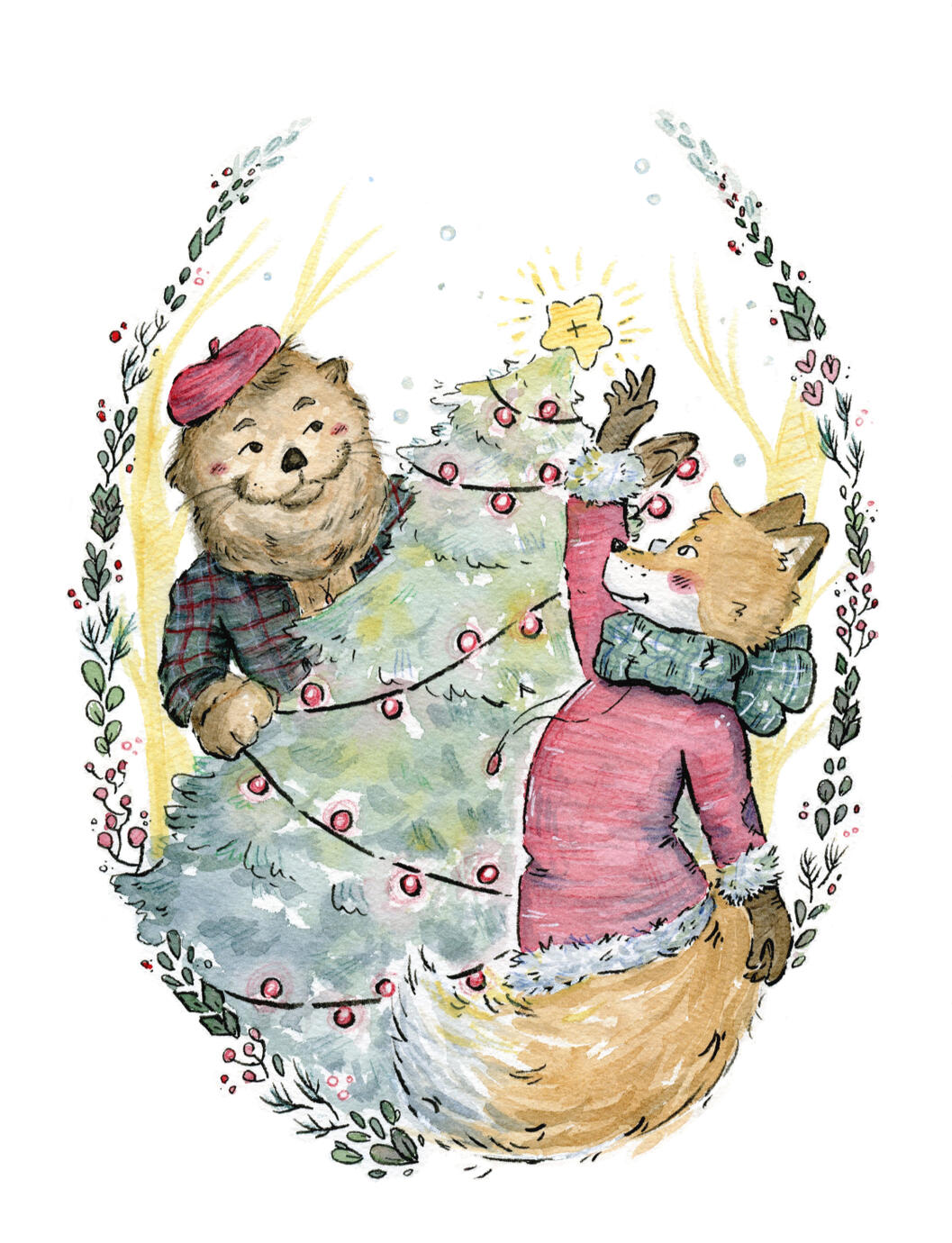 Christmas Card - 2026 - Ink and Watercolour - 5 x 7"