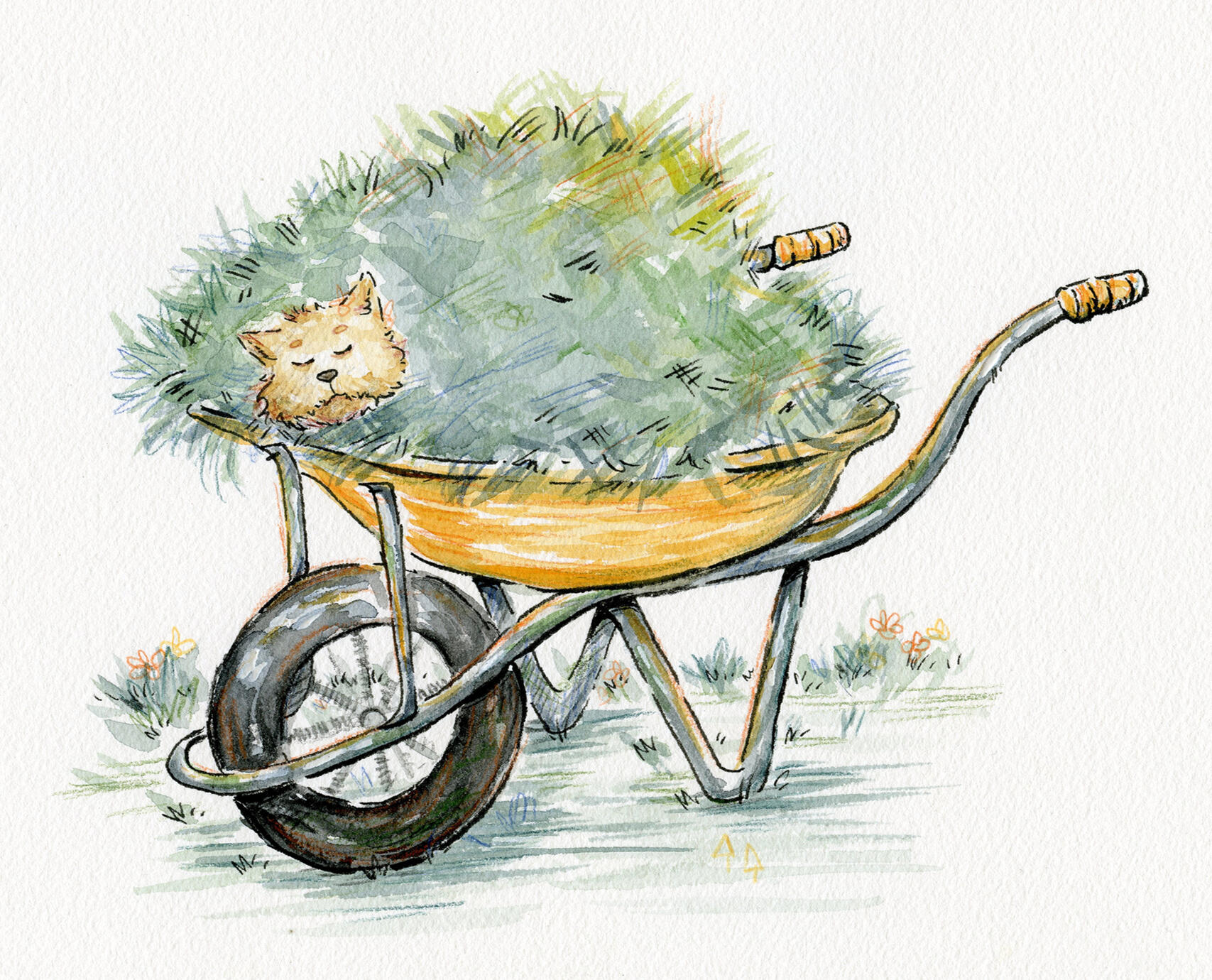 Cutting the Grass - 2026 - Ink and Watercolours - 10 x 8"